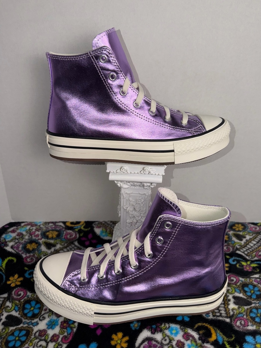 Converse Metallic Purple High-Top Kids Sneakers